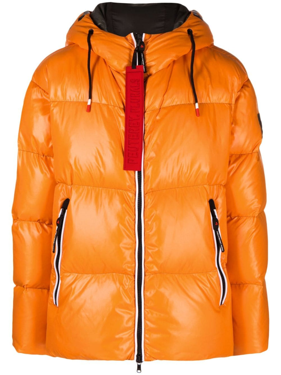 Peuterey Nylon Down Jacket For Men Premium Warmth In Bold Carrot Orange With Hood