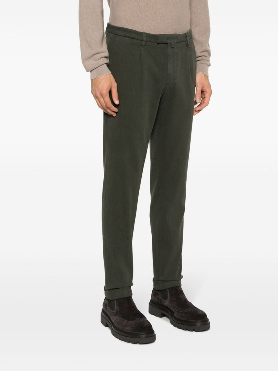 Briglia 1949 Olive Green Stretch Cotton Corduroy Trousers For Men With Concealed Fastening