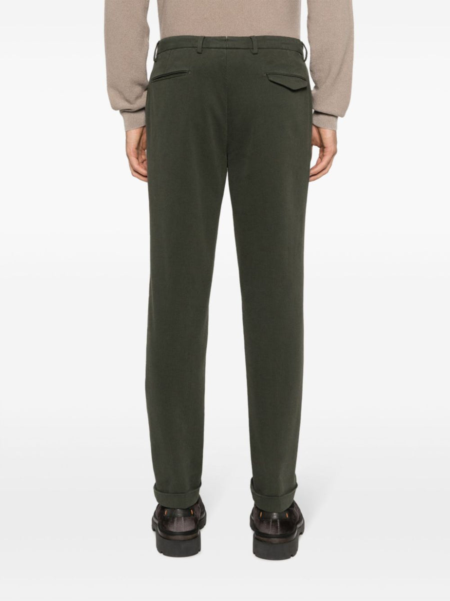 Briglia 1949 Olive Green Stretch Cotton Corduroy Trousers For Men With Concealed Fastening