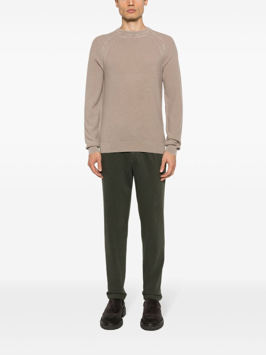 Briglia 1949 Olive Green Stretch Cotton Corduroy Trousers For Men With Concealed Fastening