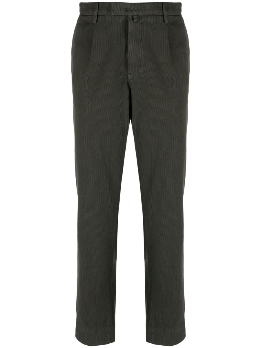 Briglia 1949 Olive Green Stretch Cotton Corduroy Trousers For Men With Concealed Fastening