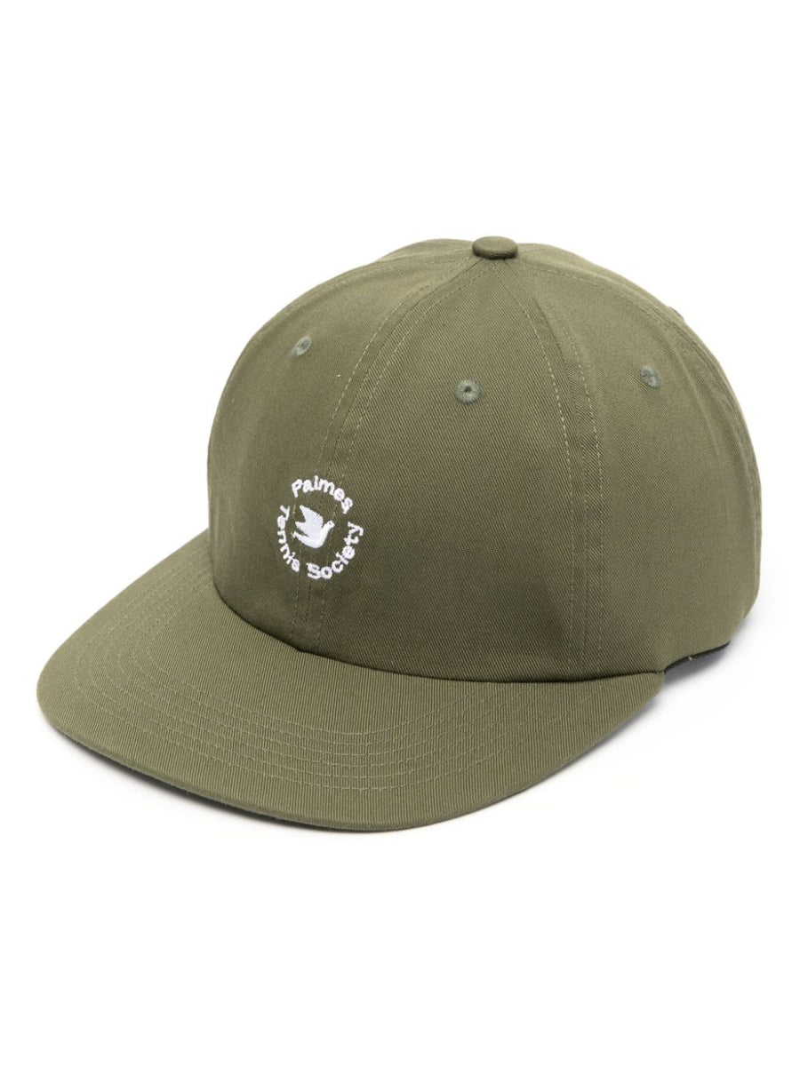 Palmes Circle Six Panel Cap Unisex Olive Green Flat Peak Embroidered Logo Streetwear Essential
