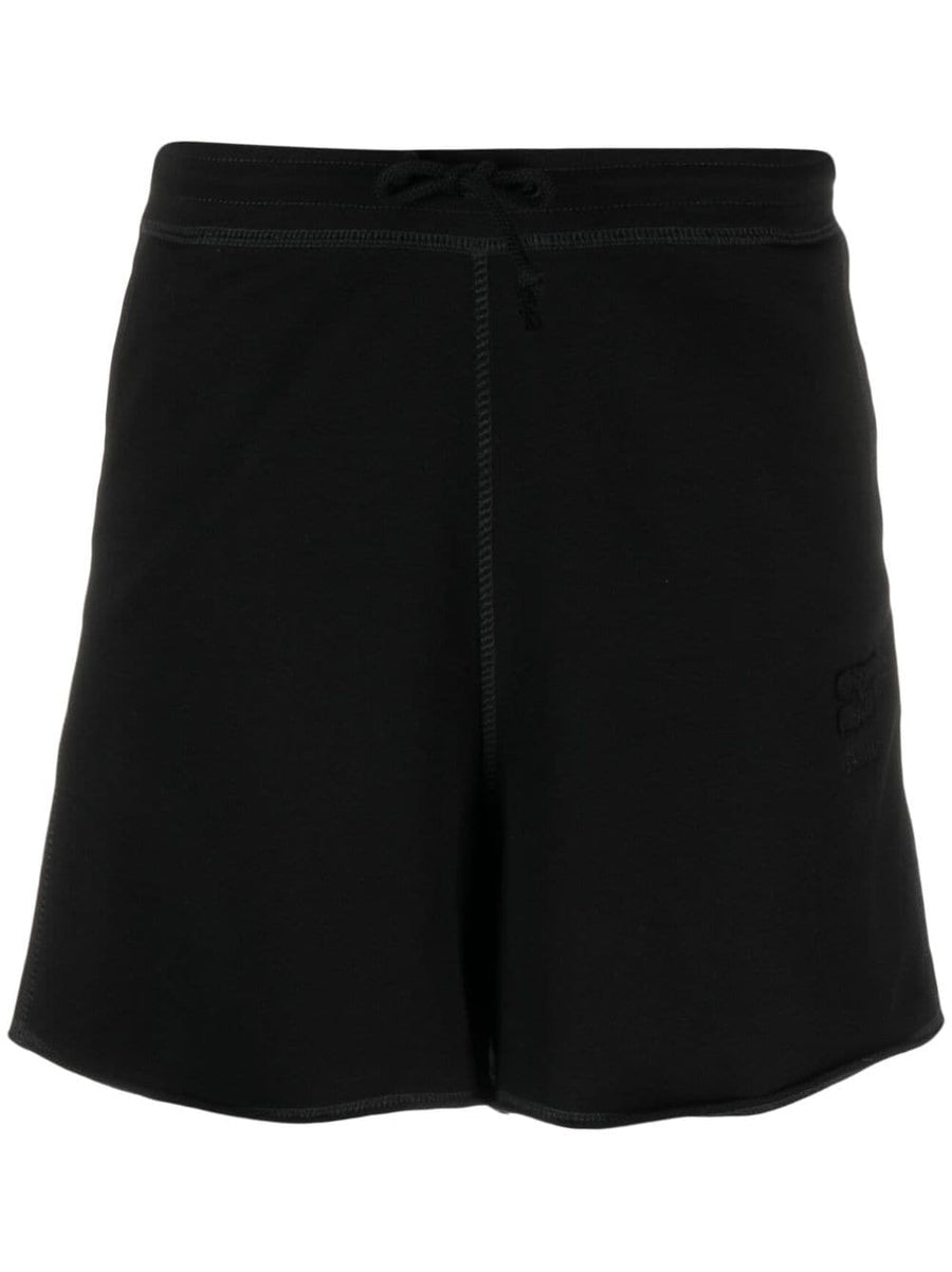 Ganni Logo Patch Shorts Organic Cotton Jersey Fleece Knee Length Drawstring Waist Everyday Versatile For Women