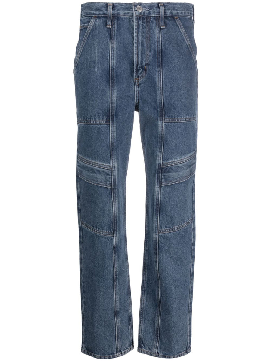Agolde Pre Cargo Straight Leg Jeans Navy Organic Cotton High Waist For Women With Cargo Pockets Premium Quality