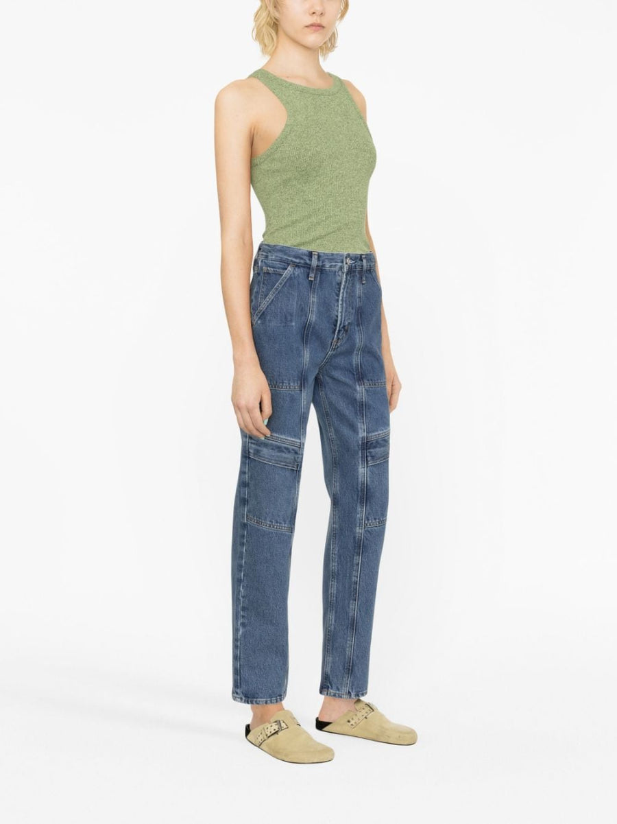 Agolde Pre Cargo Straight Leg Jeans Navy Organic Cotton High Waist For Women With Cargo Pockets Premium Quality