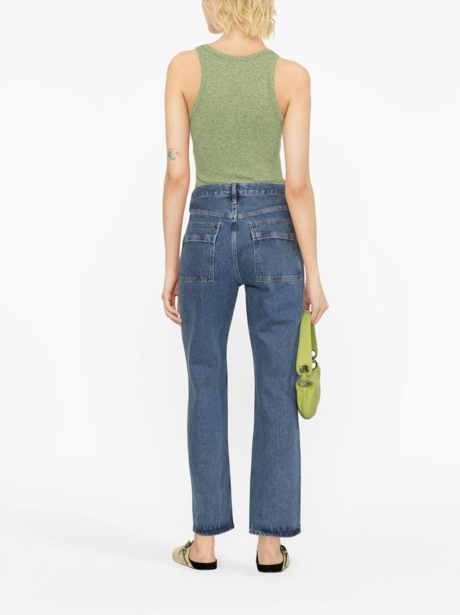 Agolde Pre Cargo Straight Leg Jeans Navy Organic Cotton High Waist For Women With Cargo Pockets Premium Quality