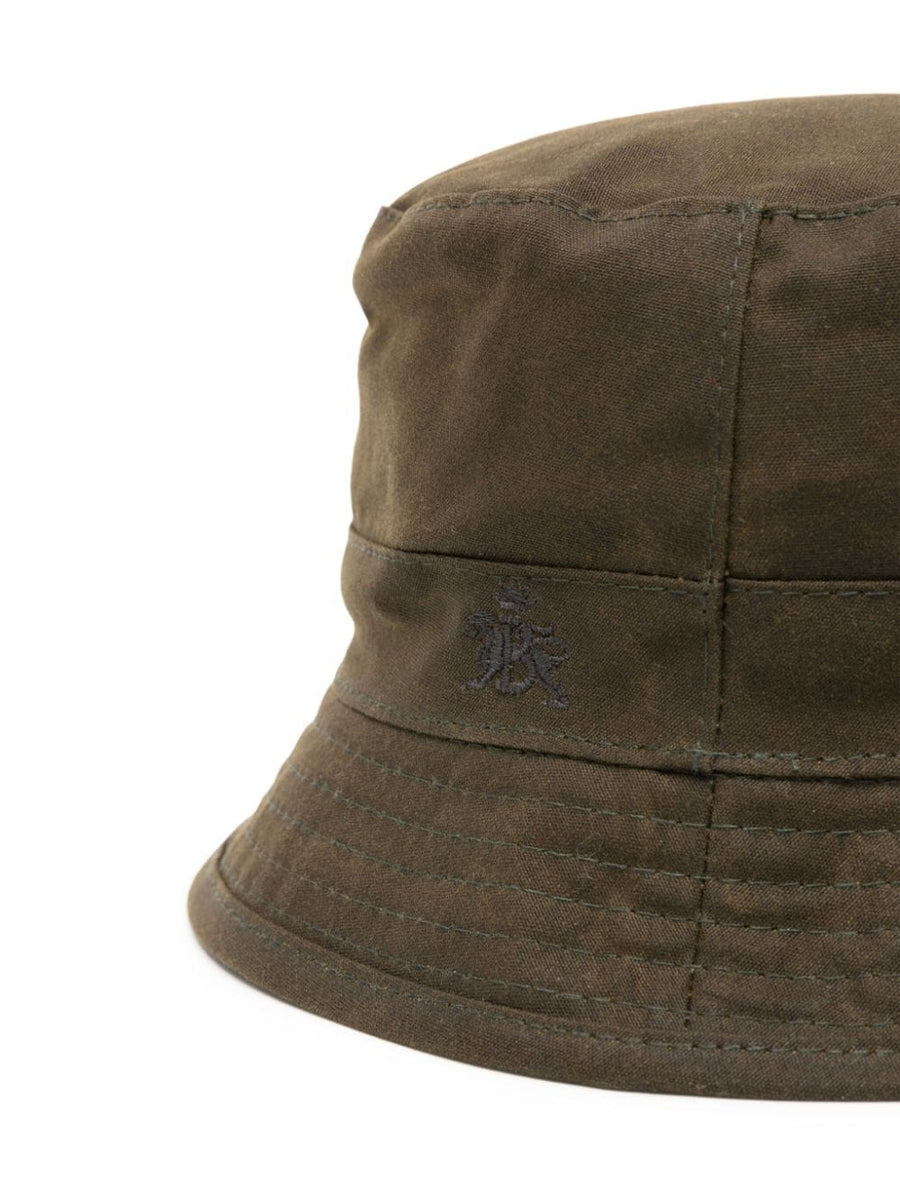 Baracuta Waxed Cotton Bucket Hat Dark Moss Green Durable Heritage Style For Men Outdoor