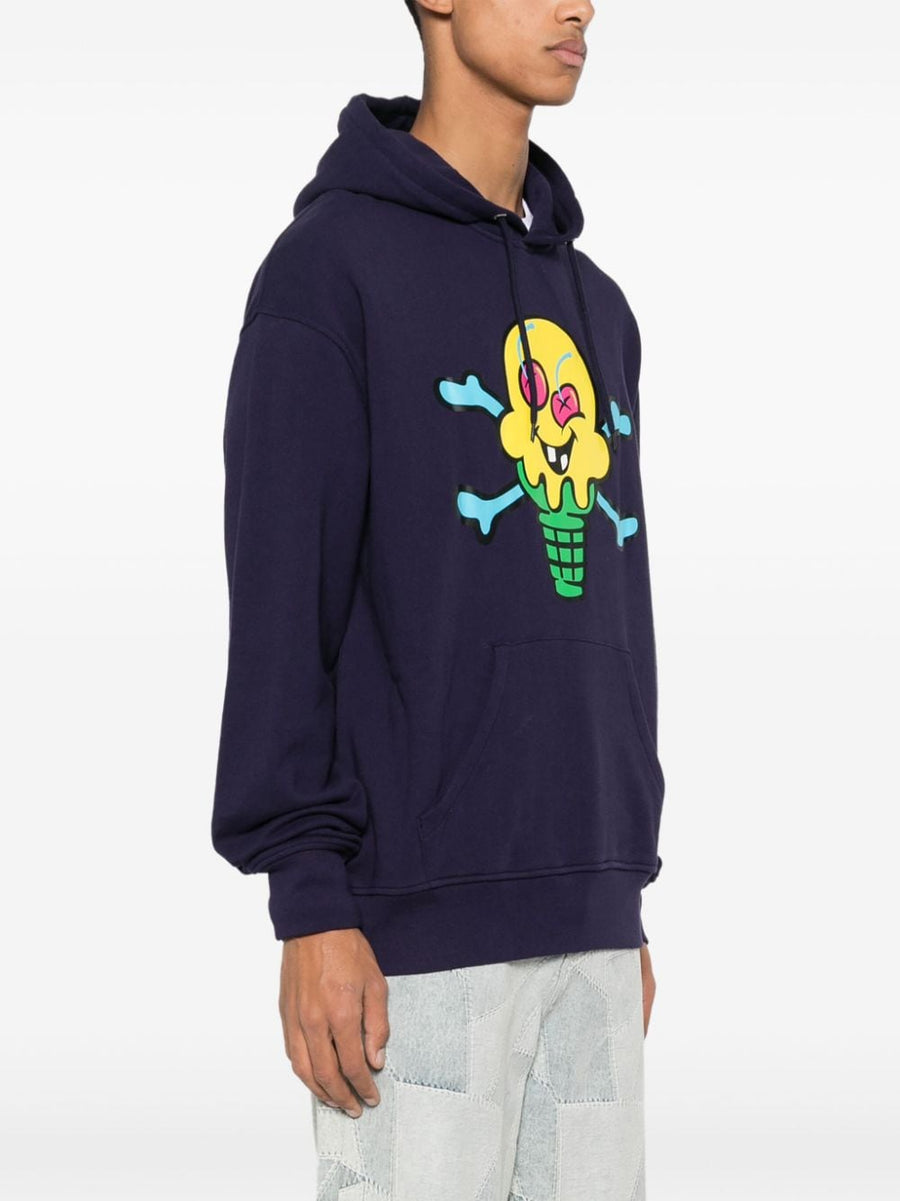 Icecream Cones Bones Hoodie for Men Navy Cotton Bold Front Print Drawstring Hood Pockets