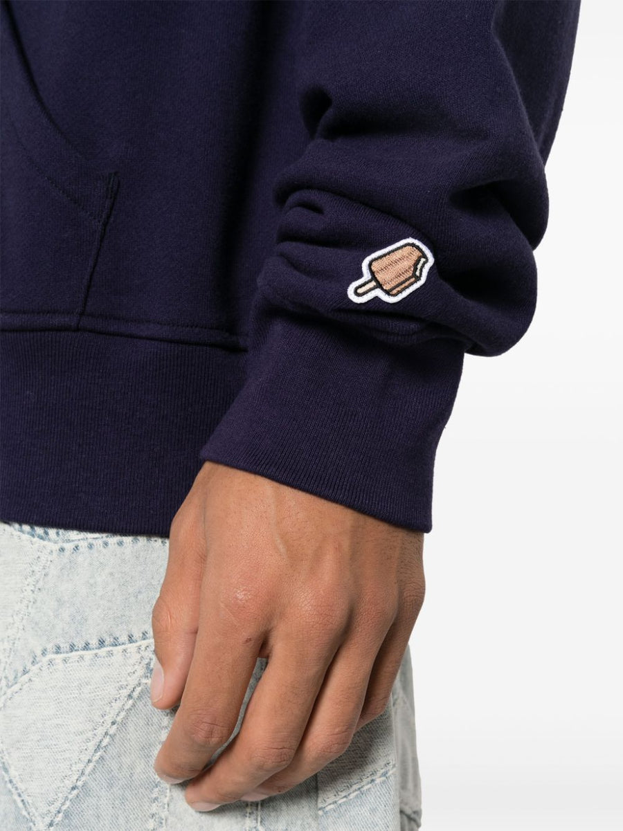 Icecream Cones Bones Hoodie for Men Navy Cotton Bold Front Print Drawstring Hood Pockets