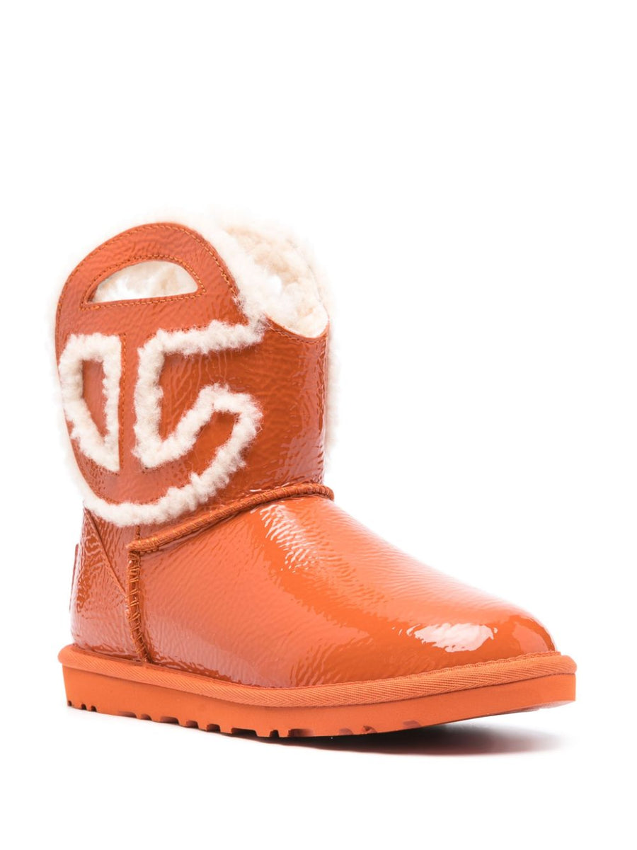 UGG X Telfar Logo Mini Crinkle Boots For Men Premium Patent Calf Leather Ankle Boot