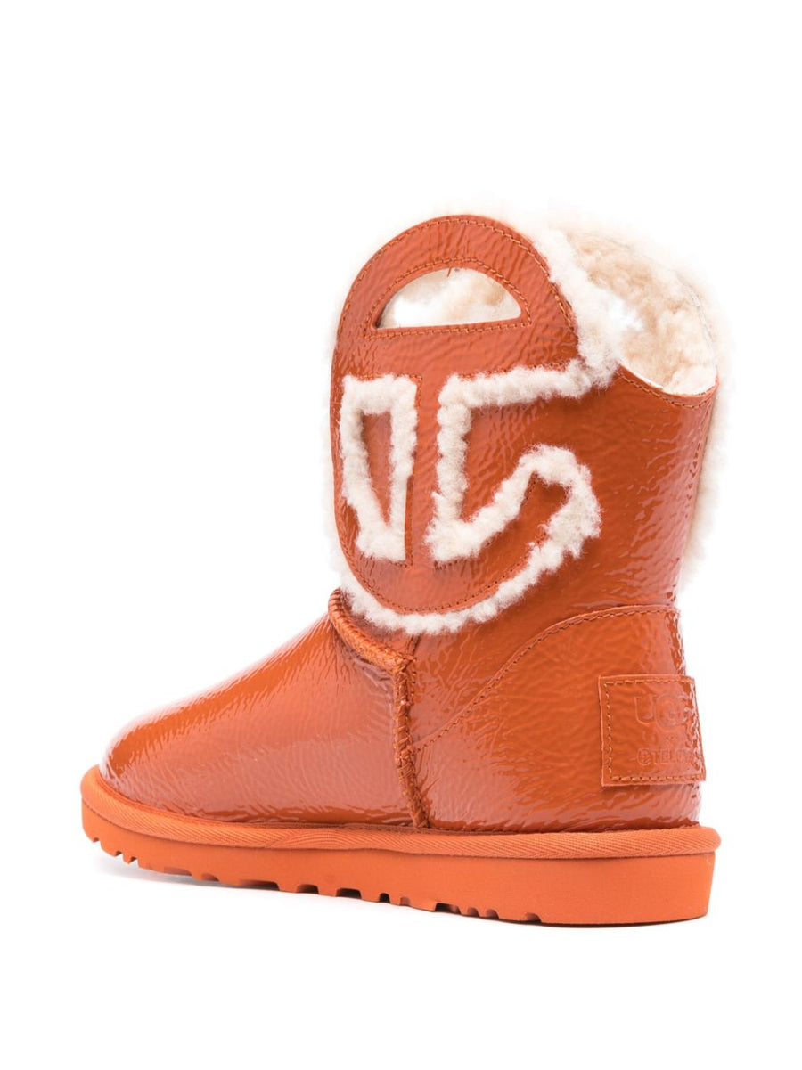 UGG X Telfar Logo Mini Crinkle Boots For Men Premium Patent Calf Leather Ankle Boot