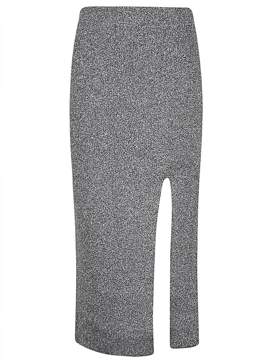Circus Hotel Viscose Midi Skirt Grey Elastic Waist Left Slit For Effortless Everyday Women Office