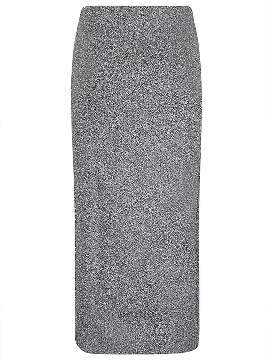 Circus Hotel Viscose Midi Skirt Grey Elastic Waist Left Slit For Effortless Everyday Women Office