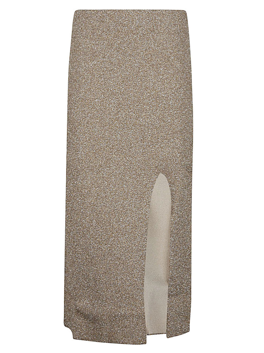 Viscose Midi Skirt Golden By Circus Hotel For Women Ideal Day To Night Luxe Comfort With Elastic Waist Slit
