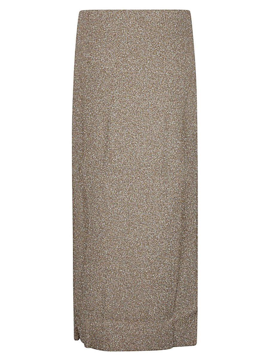 Viscose Midi Skirt Golden By Circus Hotel For Women Ideal Day To Night Luxe Comfort With Elastic Waist Slit