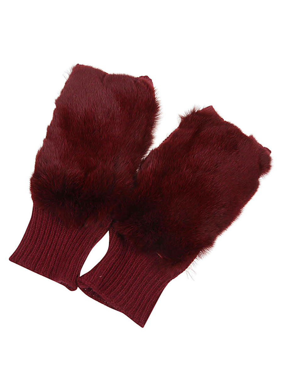Alpo Shearling Gloves for Women Luxurious Red Cashmere Wool Knit with Lapin Fur Trim