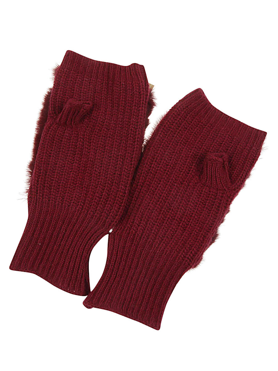 Alpo Shearling Gloves for Women Luxurious Red Cashmere Wool Knit with Lapin Fur Trim