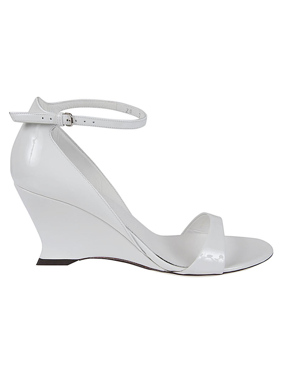 Ferragamo White Painted Calfskin Wedge Sandals For Women Adjustable Secure Fit Luxury Everyday Wear