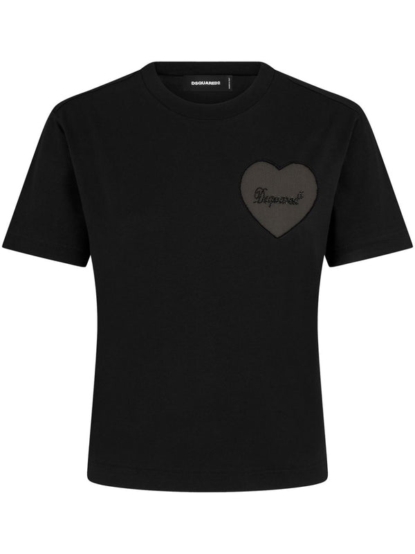 Dsquared2 Boxy Fit Cotton T Shirt With Heart Motif Applique For Women Everyday Essential