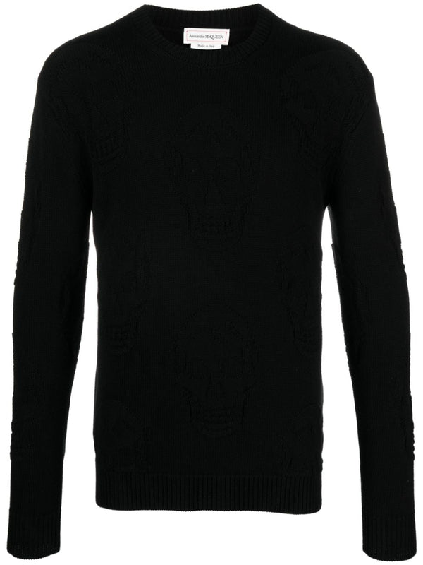 Alexander McQueen Skull Jacquard Cotton Knit Sweater For Men Refined Casual Luxury Knitwear