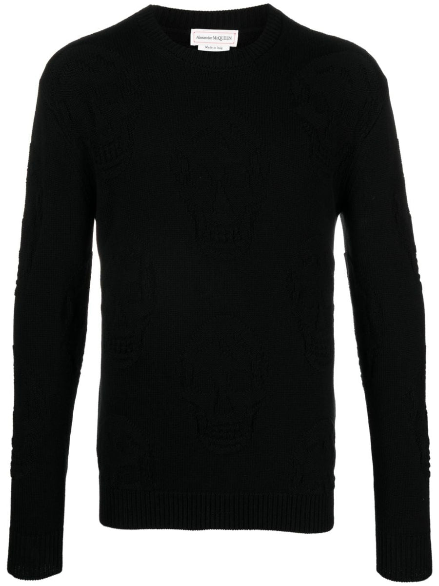 Alexander McQueen Skull Jacquard Cotton Knit Sweater For Men Refined Casual Luxury Knitwear