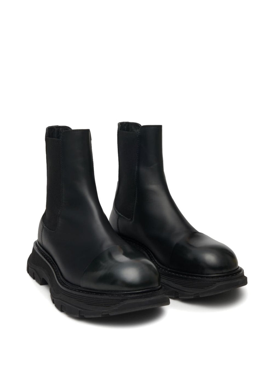 Alexander McQueen Wander Chelsea Boots For Men In Premium Calf Leather With Lug Sole And Galosh Wrap