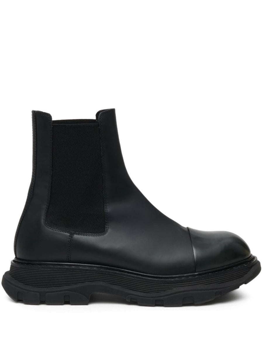Alexander McQueen Wander Chelsea Boots For Men In Premium Calf Leather With Lug Sole And Galosh Wrap