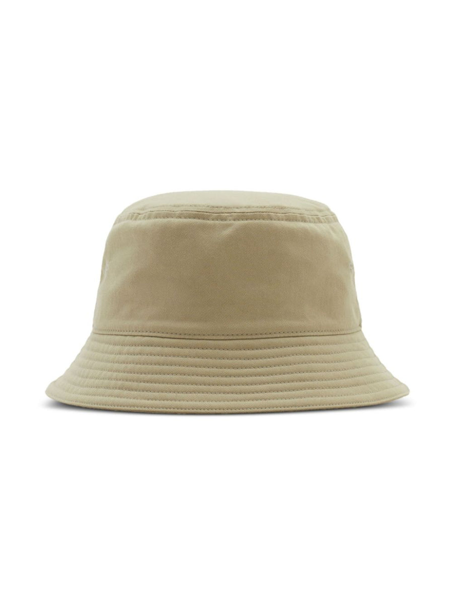Burberry EKD Bucket Hat for Women Beige Cotton Sun Shield with Subtle Logo Equestrian Knight Motif