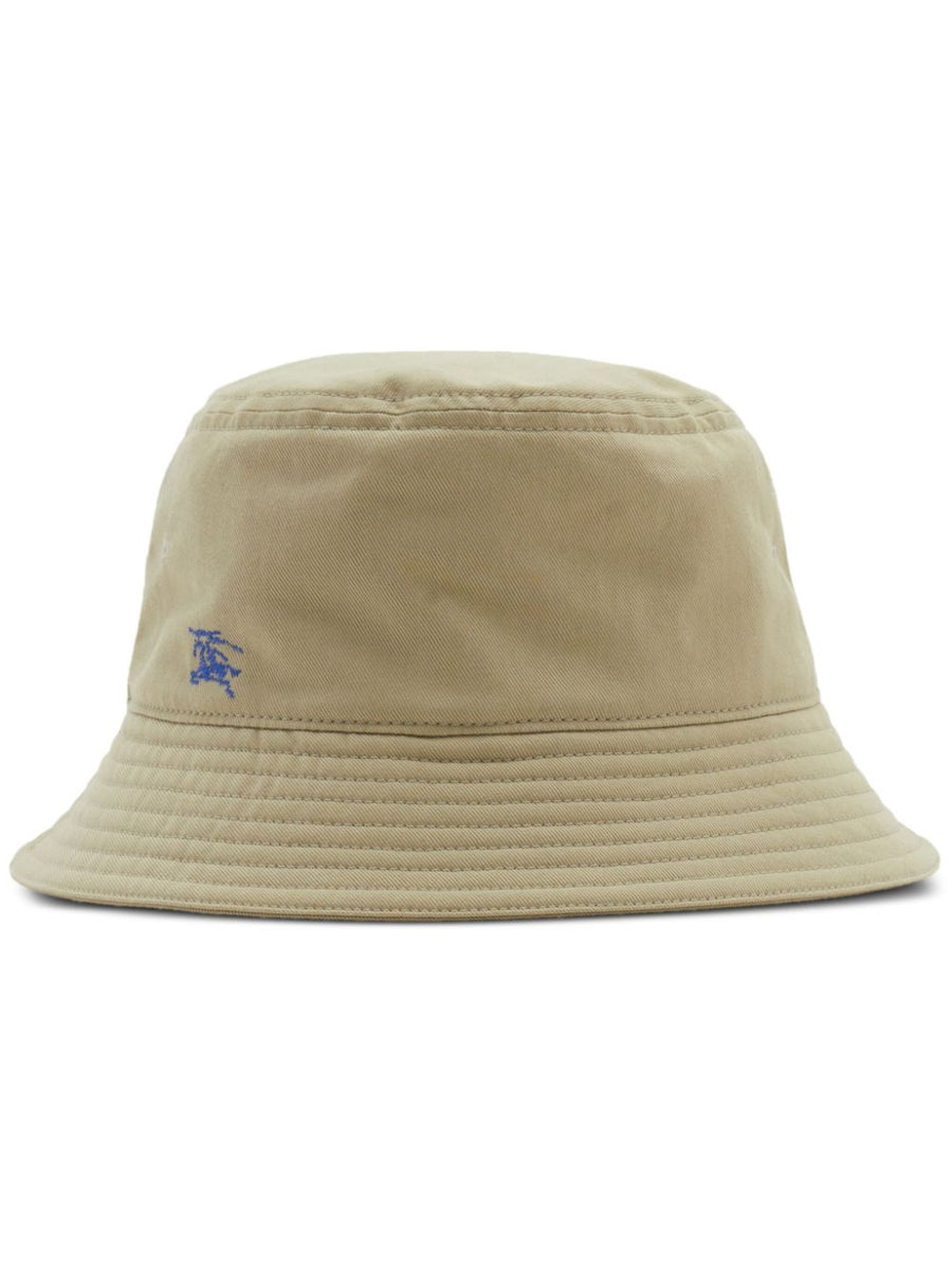 Burberry EKD Bucket Hat for Women Beige Cotton Sun Shield with Subtle Logo Equestrian Knight Motif
