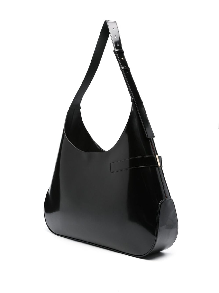 Ferragamo Extra Large Hobo Shoulder Bag Two Tone Black Red Bold Color Patent Leather For Women With Organized Interior