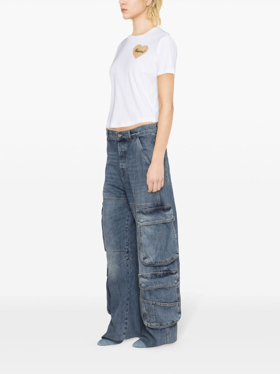 Dsquared2 Boxy Fit Cotton T Shirt White With Heart Motif Mesh Detailing Chest Logo For Women