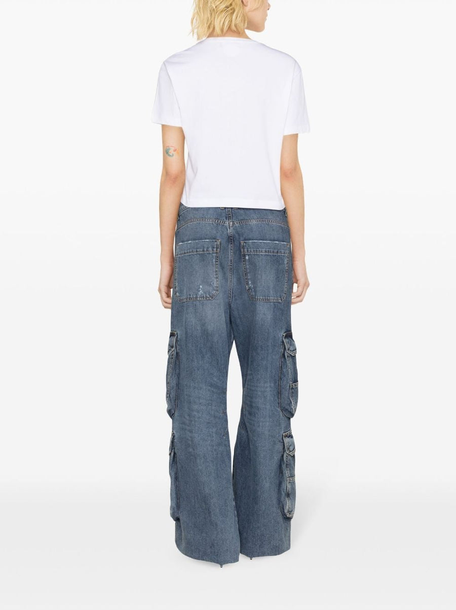 Dsquared2 Boxy Fit Cotton T Shirt White With Heart Motif Mesh Detailing Chest Logo For Women