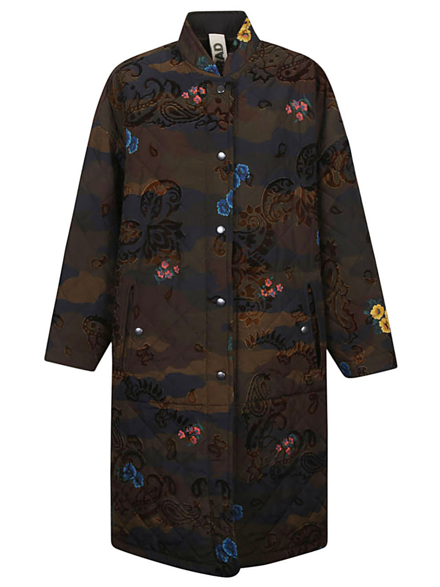 Konrad Petra Reversible Camouflage Coat For Women Two In One Botanical Print Side Green Oversized