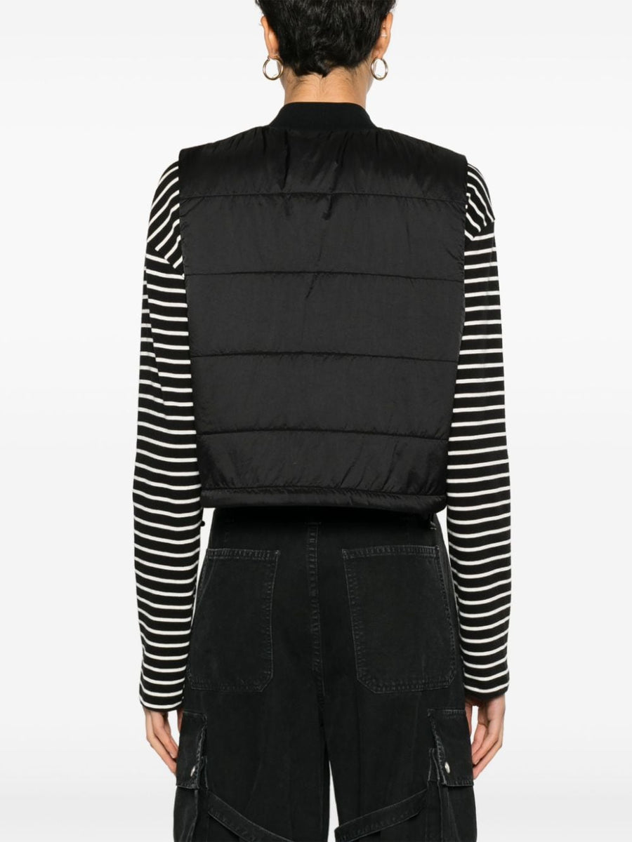 Palm Angels Classic Logo Quilted Cropped Vest For Women With White Chest Embroidery