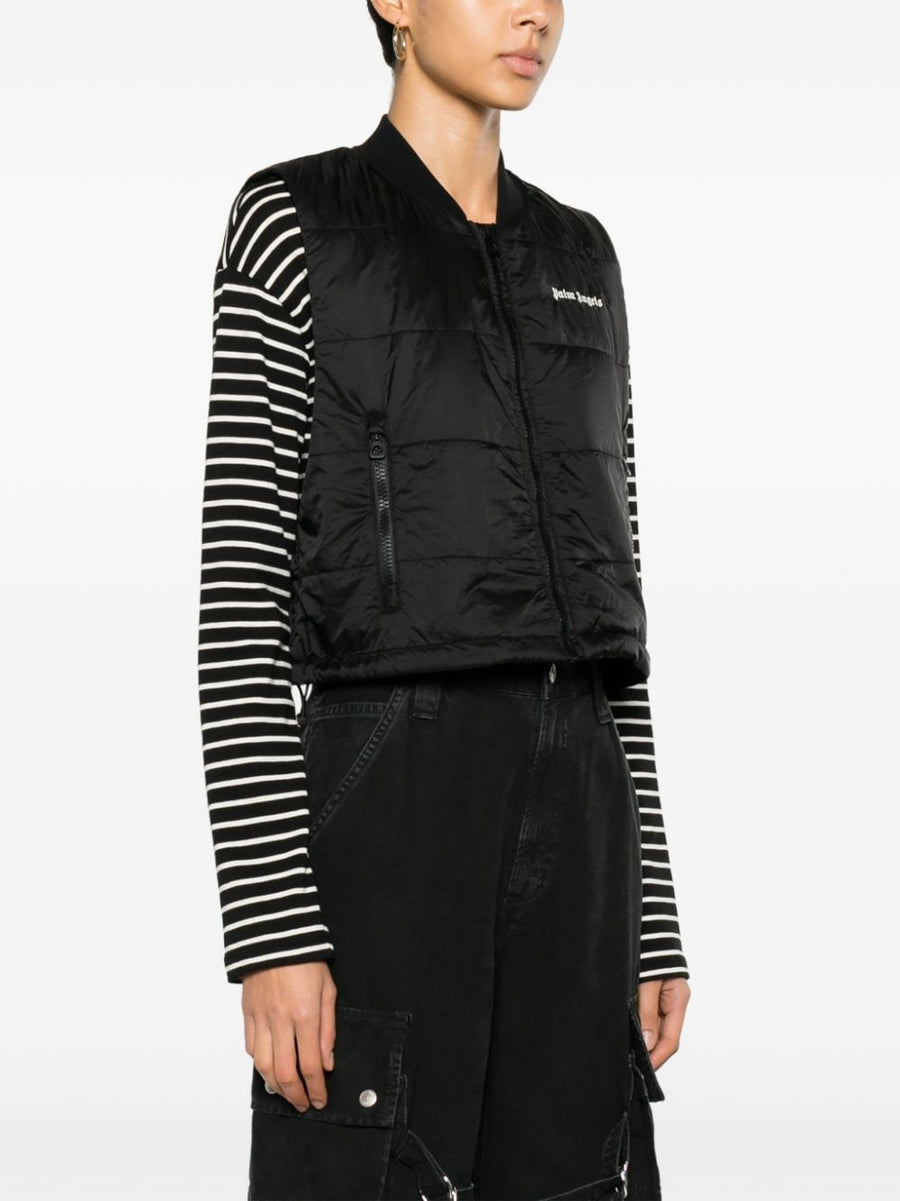 Palm Angels Classic Logo Quilted Cropped Vest For Women With White Chest Embroidery