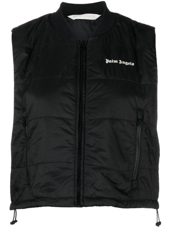 Palm Angels Classic Logo Quilted Cropped Vest For Women With White Chest Embroidery