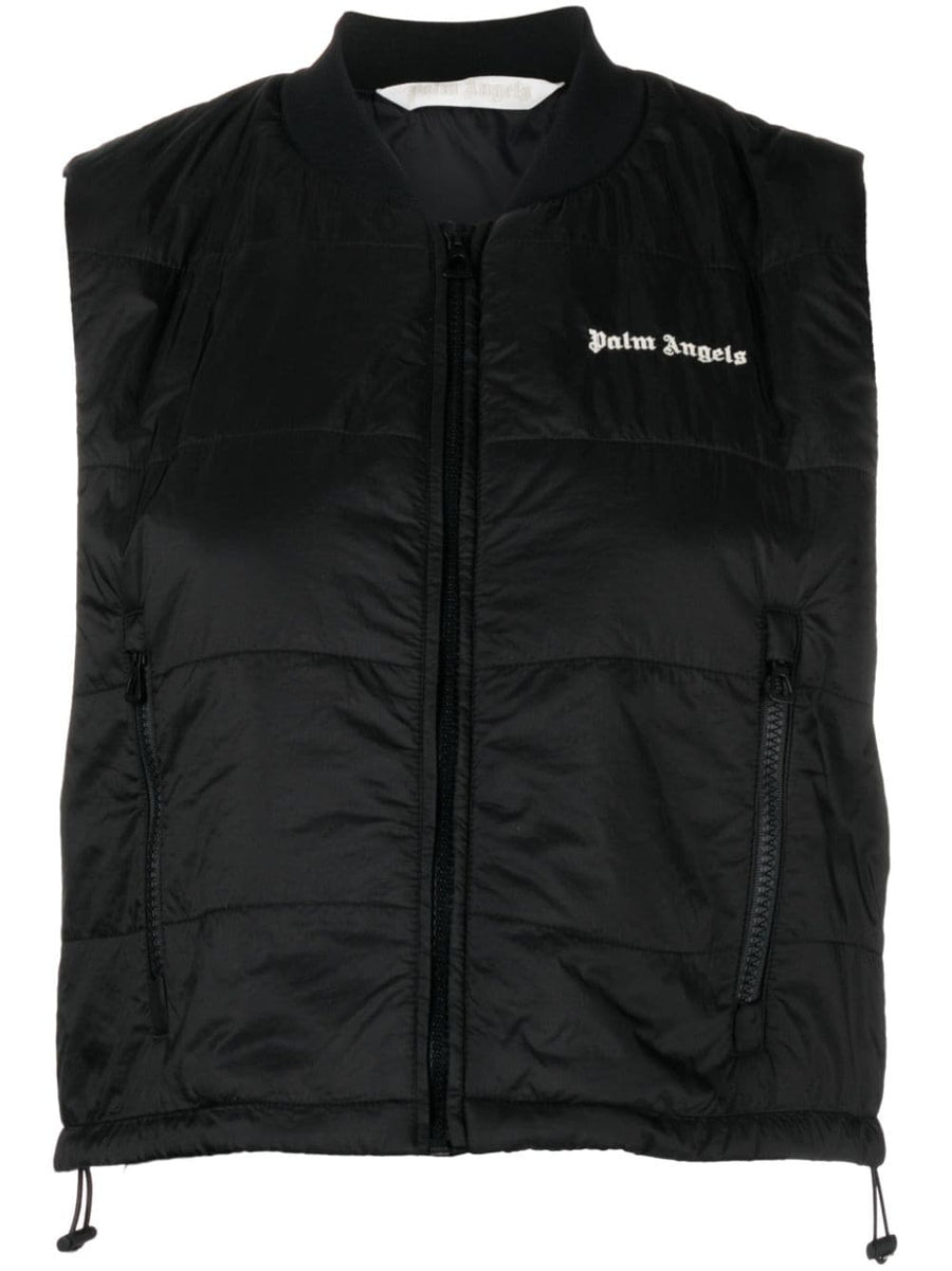 Palm Angels Classic Logo Quilted Cropped Vest For Women With White Chest Embroidery