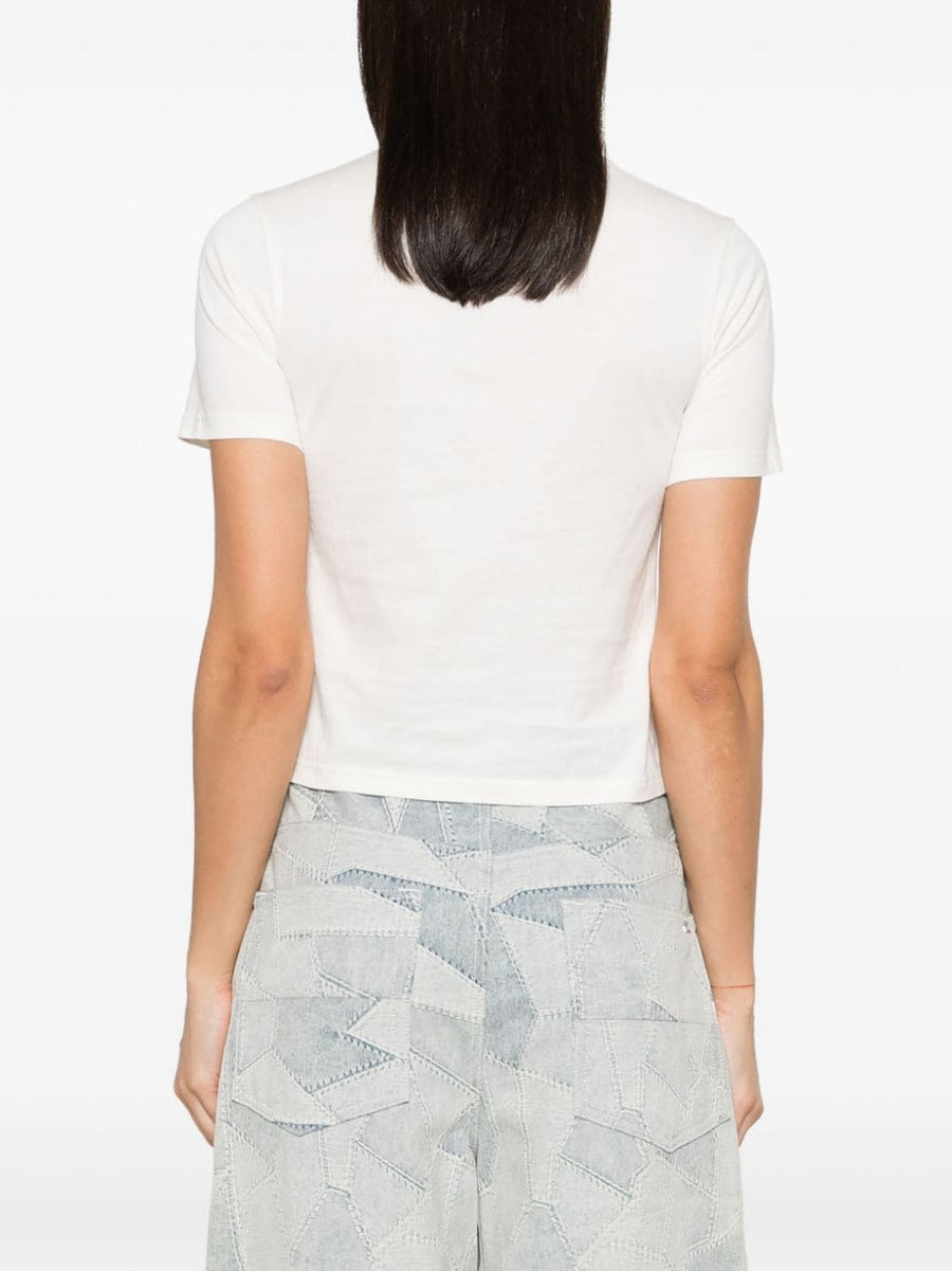 Palm Angels Logo Cotton T Shirt White Embroidered Chest For Women Everyday Essential