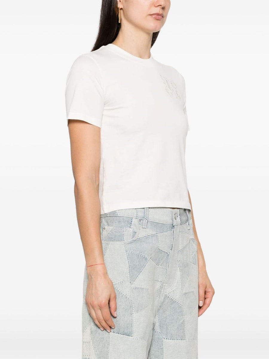 Palm Angels Logo Cotton T Shirt White Embroidered Chest For Women Everyday Essential