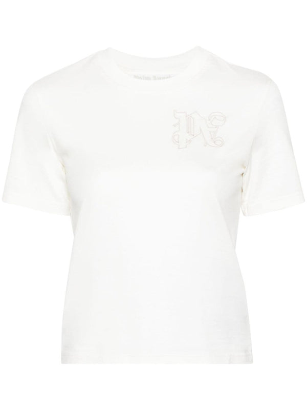 Palm Angels Logo Cotton T Shirt White Embroidered Chest For Women Everyday Essential