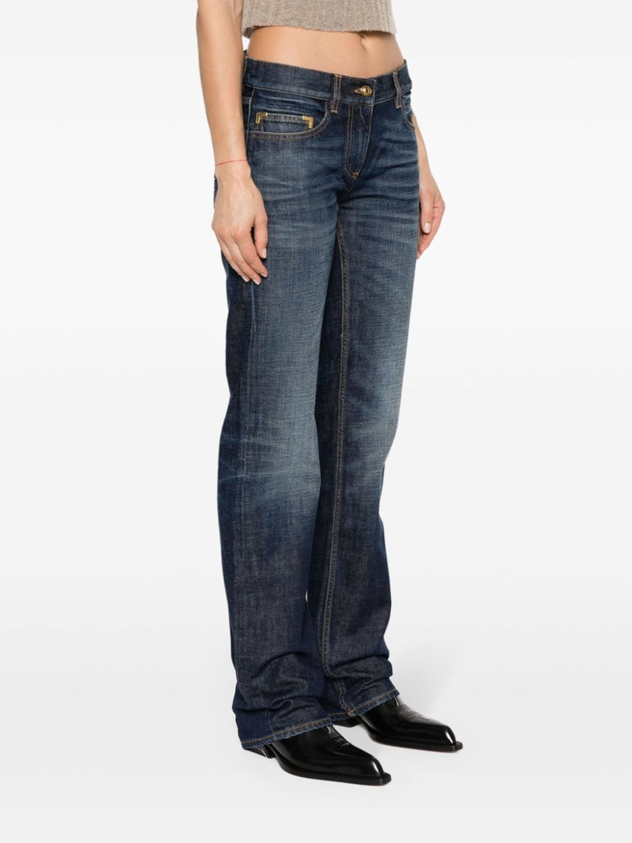 Palm Angels Navy Straight Leg Denim Jeans For Women With Embroidered Logo And Refined Silhouette
