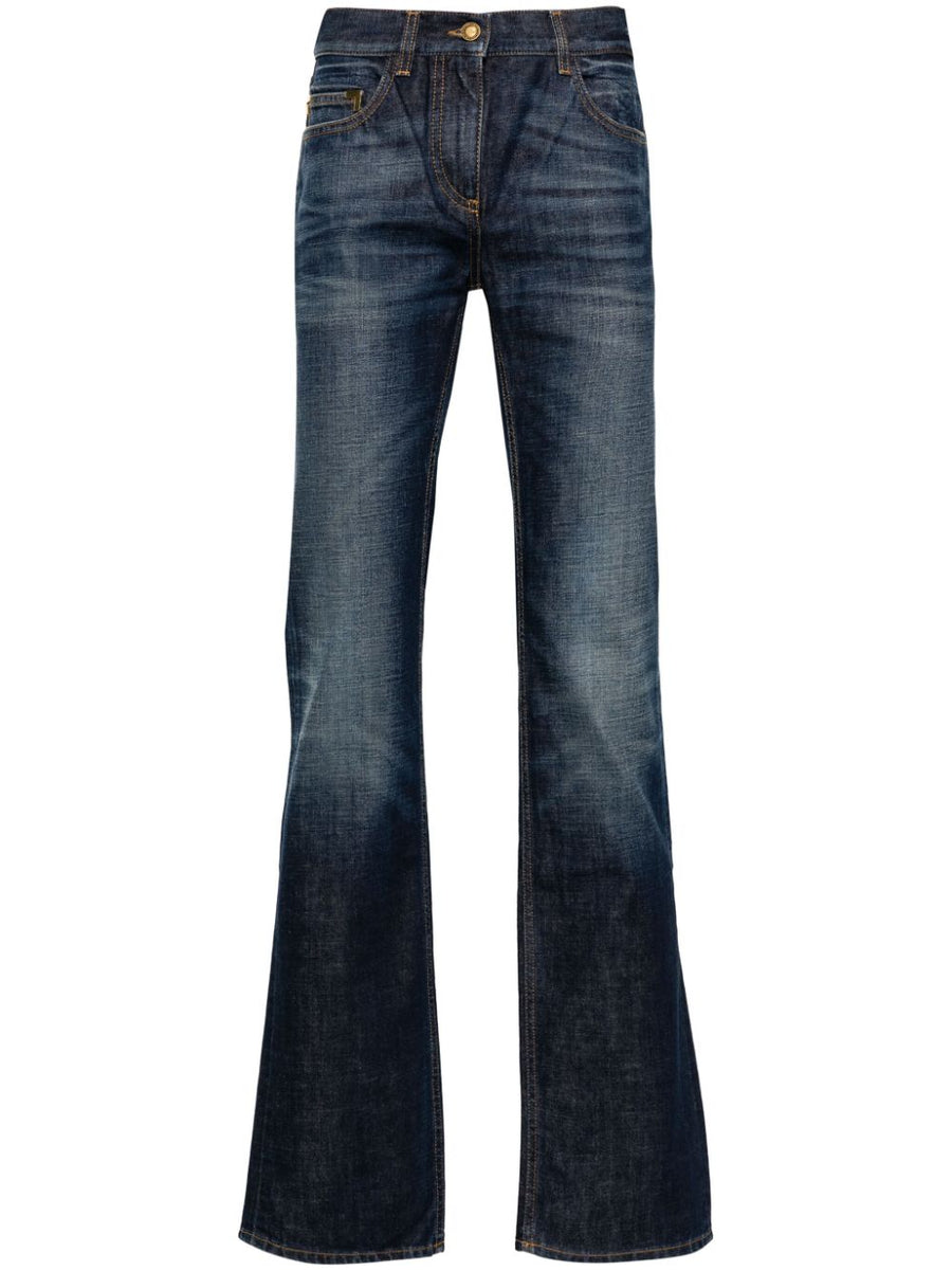 Palm Angels Navy Straight Leg Denim Jeans For Women With Embroidered Logo And Refined Silhouette