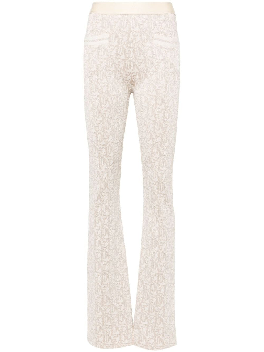 Palm Angels Monogram Jacquard Knit Trousers For Women Flared Pull On Gold Threading Luxurious