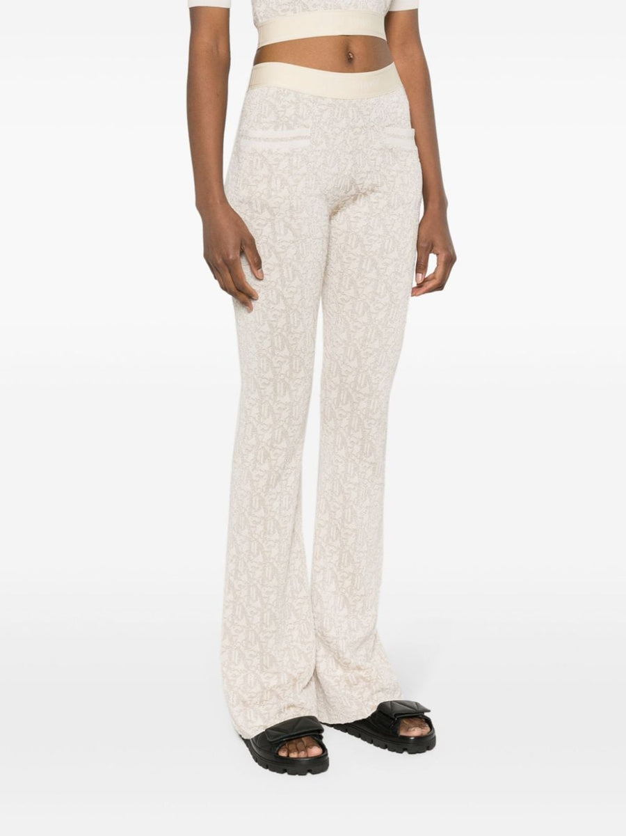 Palm Angels Monogram Jacquard Knit Trousers For Women Flared Pull On Gold Threading Luxurious