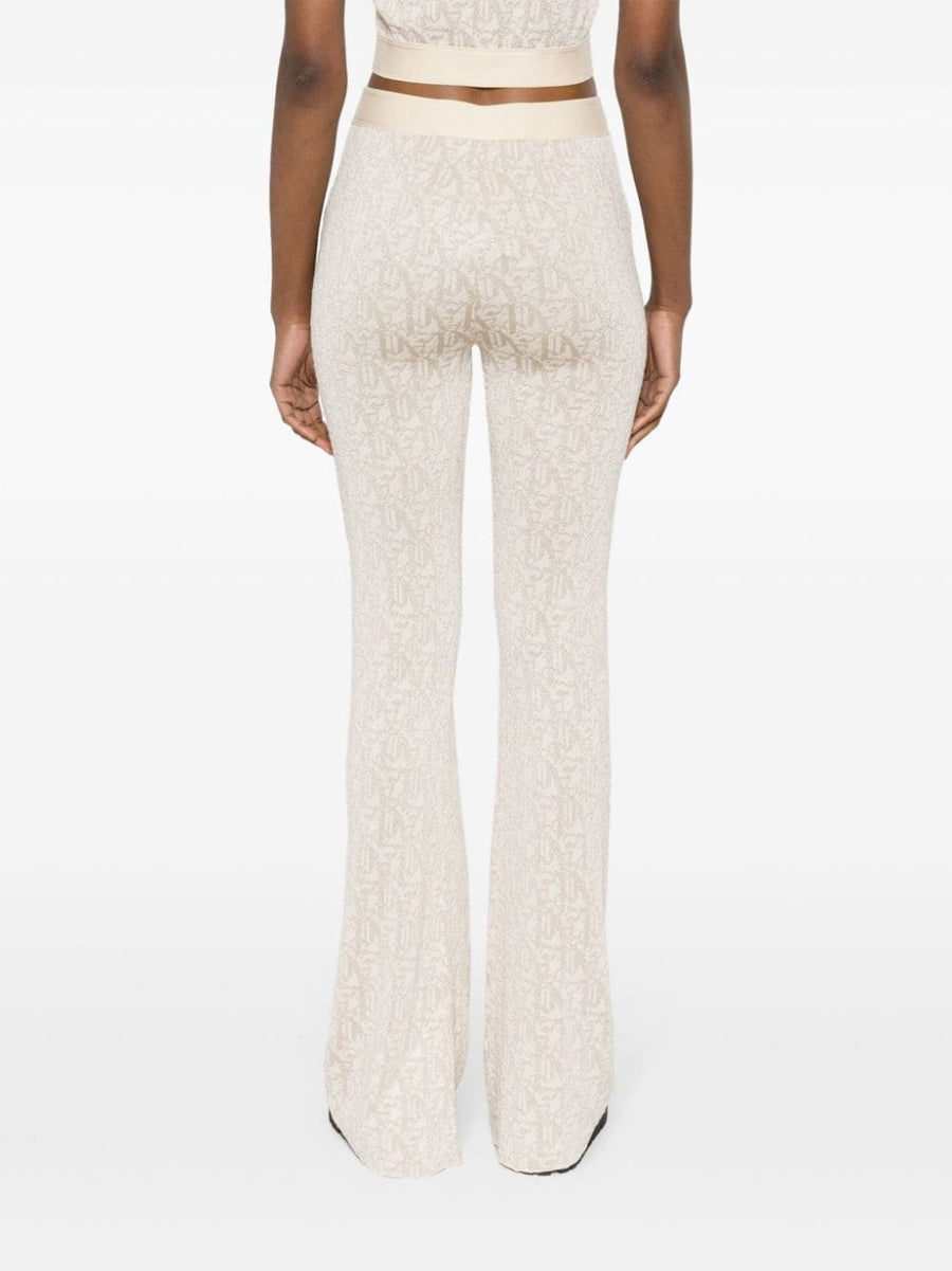 Palm Angels Monogram Jacquard Knit Trousers For Women Flared Pull On Gold Threading Luxurious
