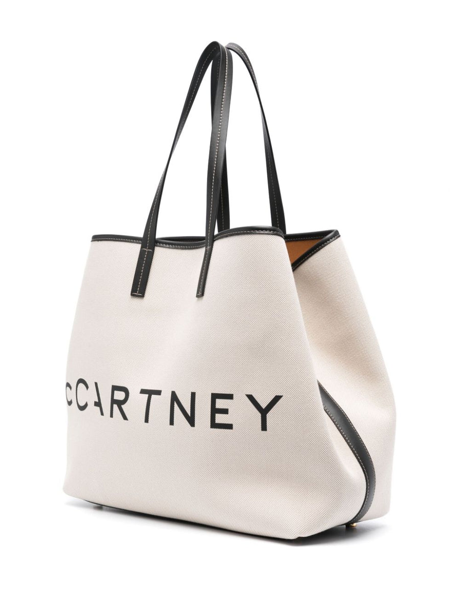 Stella McCartney Logo Print Detachable Purse Shopper Bag For Women Premium Canvas Tote With Spacious Compartments