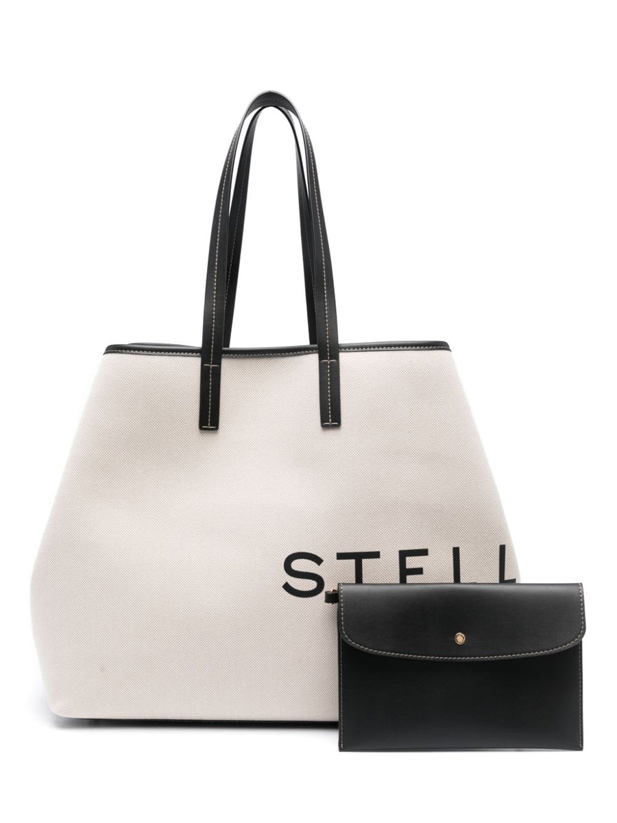 Stella McCartney Logo Print Detachable Purse Shopper Bag For Women Premium Canvas Tote With Spacious Compartments