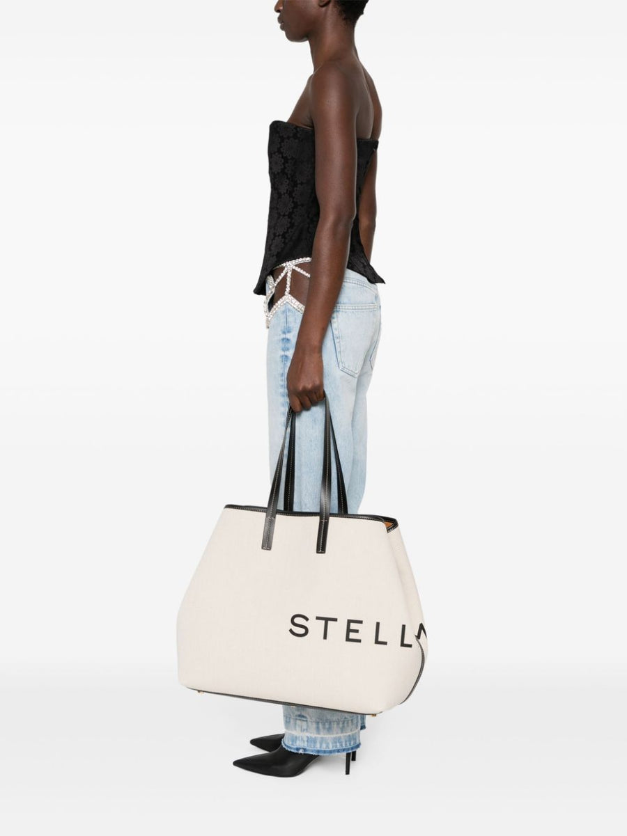 Stella McCartney Logo Print Detachable Purse Shopper Bag For Women Premium Canvas Tote With Spacious Compartments