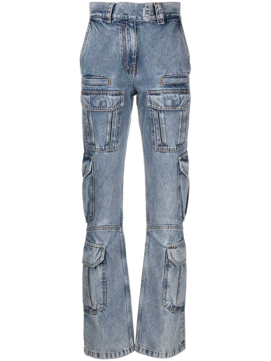 Givenchy Cargo Jeans For Women 100 Percent Cotton Light Blue Bootcut With Cargo Pockets