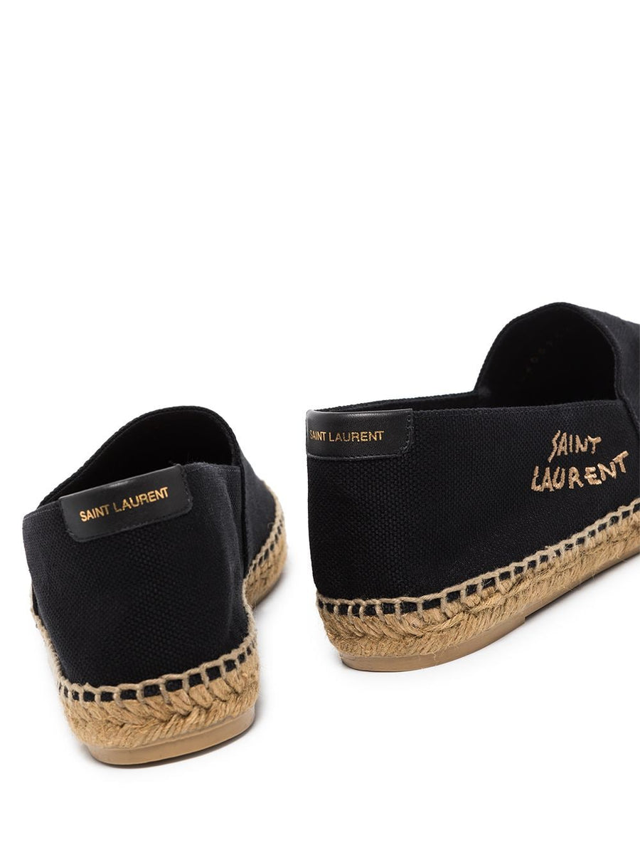 Saint Laurent Logo Embroidered Espadrilles Luxury Black Canvas Slip On For Women With Italian Craftsmanship